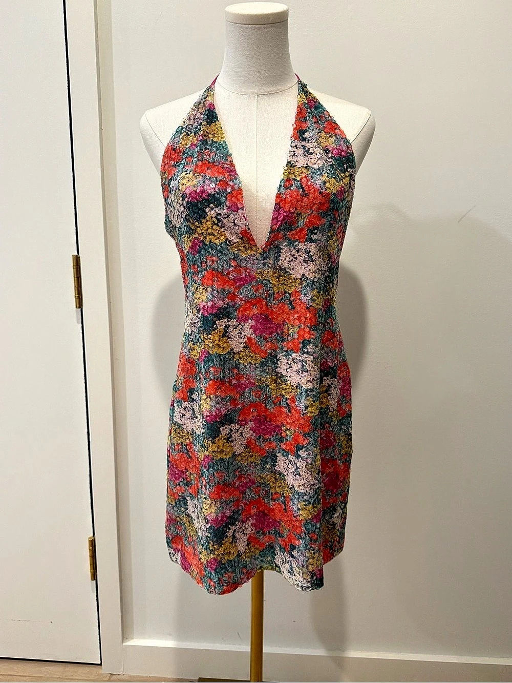 Ramy Brook Roberta Floral Sequin Halter Mini Dress Size 6 NWT